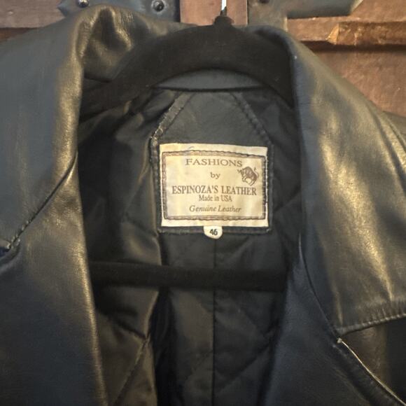 Vintage 80s cropped Espinoza’a Leather Motorcycle Leather Jacket size 46 - Picture 3 of 11